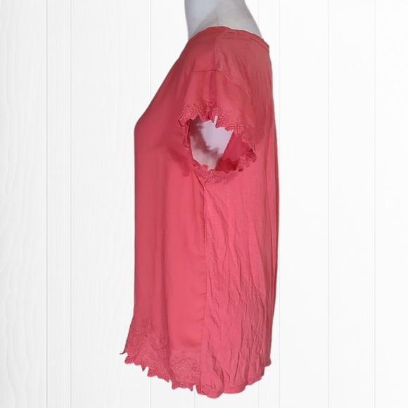 LOFT Women's Coral Short Sleeve Crew Neck Knit Top Size Medium - Picture 4 of 9